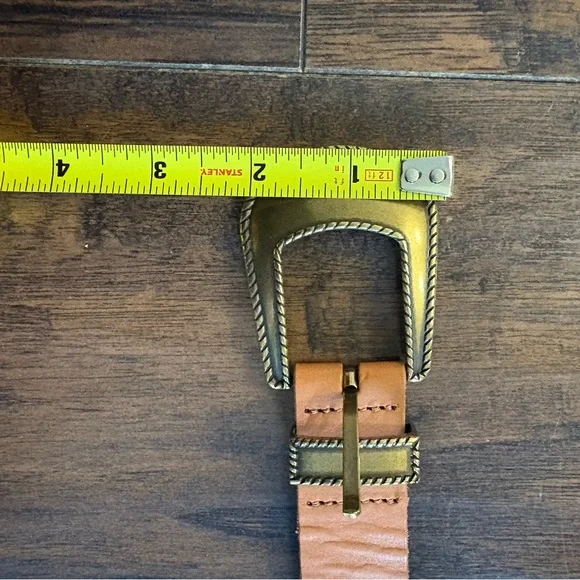 Anthropologie Tan Leather Belt with Brass Toned Western Style Buckle - Picture 12 of 12